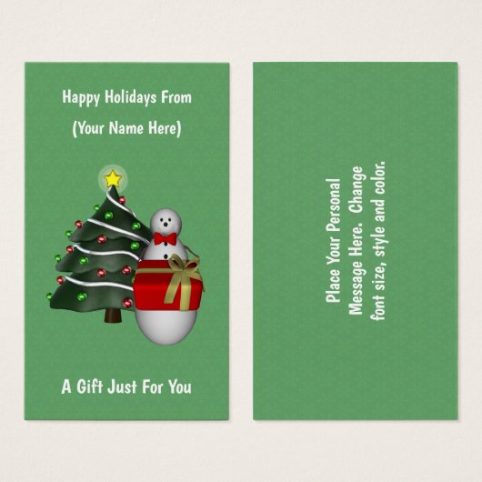 Cute Snowman Christmas Holiday Gift Card Tag (正面&裏面)