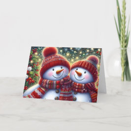 Cute Snowman Couple Christmas シーズンカード