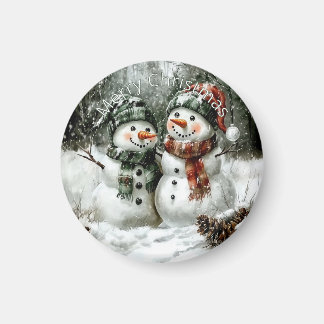 Cute Snowman Couple Christmas Magnet マグネット