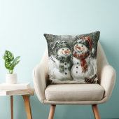 Cute Snowman Couple Christmas Throw Pillow クッション (椅子)
