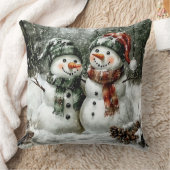 Cute Snowman Couple Christmas Throw Pillow クッション (ブランケット)