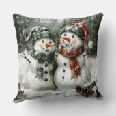 Cute Snowman Couple Christmas Throw Pillow クッション (裏面)