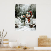 Cute Snowman Couple Christmas Wall Art ポスター (キッチン)