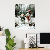 Cute Snowman Couple Christmas Wall Art ポスター (ホームオフィス)