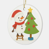 Cute Snowman Decorating Tree Personalized Name セラミックオーナメント (左)