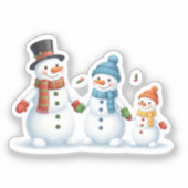 Cute Snowman Family Holding Hands Winter Holiday  シール (正面)