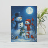 Cute Snowman Family In Snowy Moonlit Night シーズンカード (スタンド正面)
