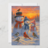 Cute Snowman Family In Snowy Woodland Sunset シーズンカード (正面)