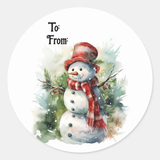 Cute Snowman Gift Sticker ラウンドシール (正面)