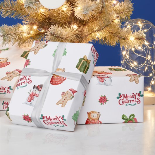 Cute Snowman Gingerbread Man Christmas Pattern ラッピングペーパー (クリスマス)