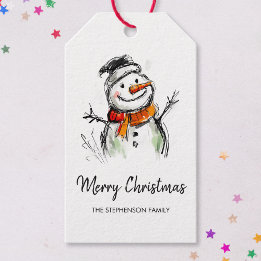 Cute Snowman Hand Drawn Sketch Merry Christmas ギフトタグ