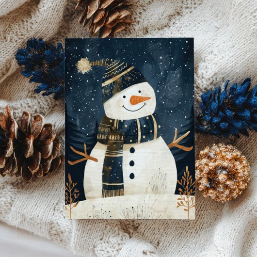 Cute Snowman Illustration Whimsical Winter Xmas ポストカード