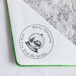 Cute Snowman in Snow Globe Merry Christmas Family セルフインキングスタンプ