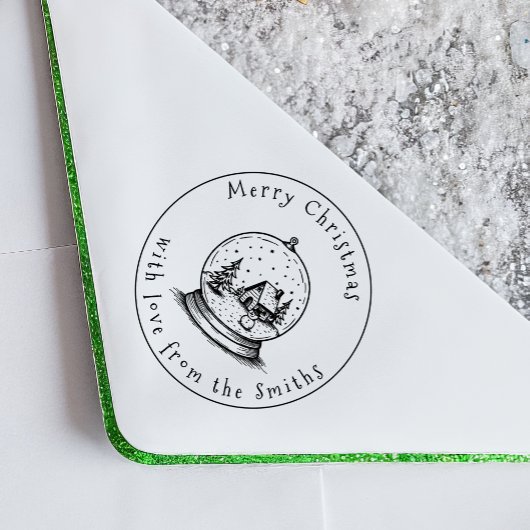 Cute Snowman in Snow Globe Merry Christmas Family セルフインキングスタンプ