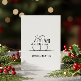 Cute Snowman Kiss Christmas Card for Couples シーズンカード