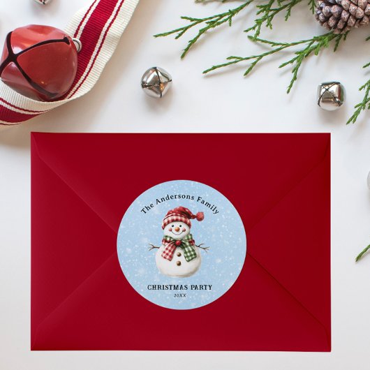 Cute Snowman Merry Christmas Family Party Custom ラウンドシール