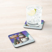 Cute snowman on North Pole with northern lights コースター (右側)