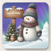 Cute snowman on North Pole with northern lights コースター (正面)