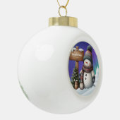 Cute snowman on North Pole with northern lights セラミックボールオーナメント (左)