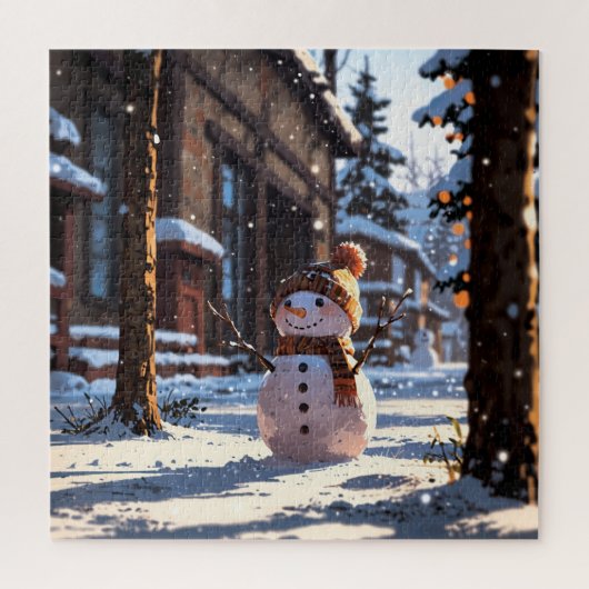 Cute snowman on the street ジグソーパズル (縦)