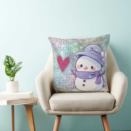 Cute Snowman Pastel Pattern Heart  クッション (椅子)