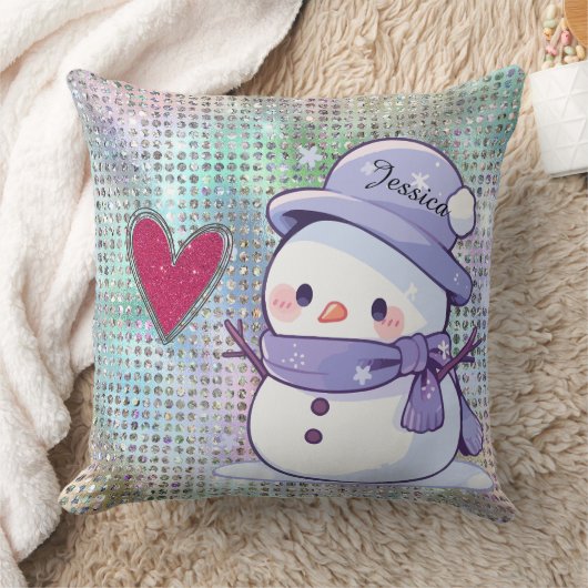 Cute Snowman Pastel Pattern Heart  クッション (ブランケット)
