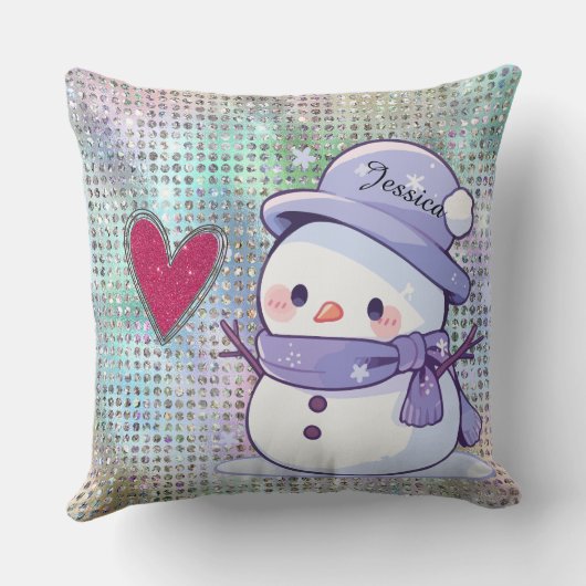 Cute Snowman Pastel Pattern Heart  クッション (裏面)