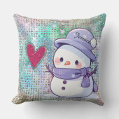 Cute Snowman Pastel Pattern Heart  クッション (正面)