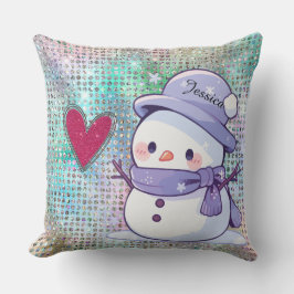 Cute Snowman Pastel Pattern Heart  クッション