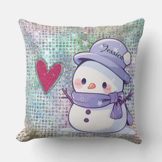 Cute Snowman Pastel Pattern Heart  クッション (正面)