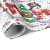 Cute Snowman Personalize Text Christmas Giftwrap ラッピングペーパー (ロールコーナー)
