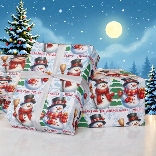 Cute Snowman Personalize Text Christmas Giftwrap ラッピングペーパー