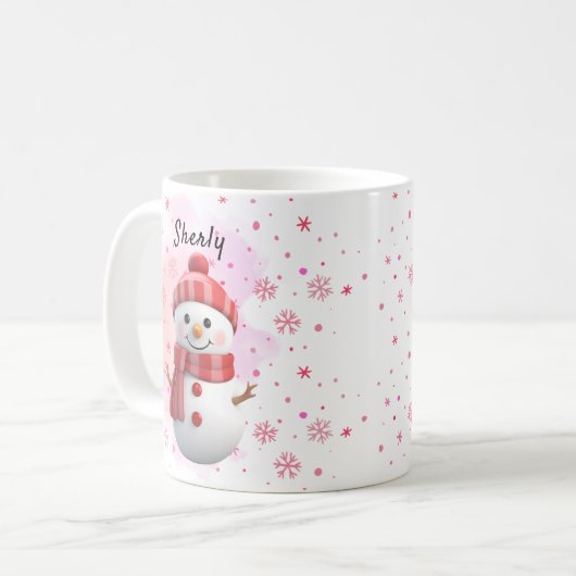 Cute Snowman Personalized Name Christmas コーヒーマグカップ (正面左)
