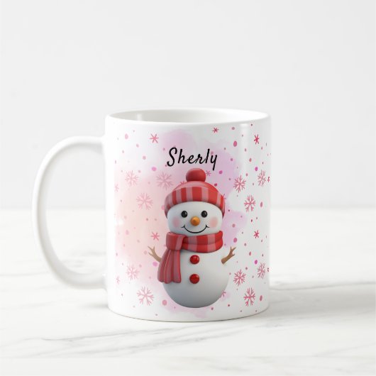 Cute Snowman Personalized Name Christmas コーヒーマグカップ (左)