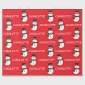 Cute Snowman Personalized Name Christmas ラッピングペーパー (フラット)