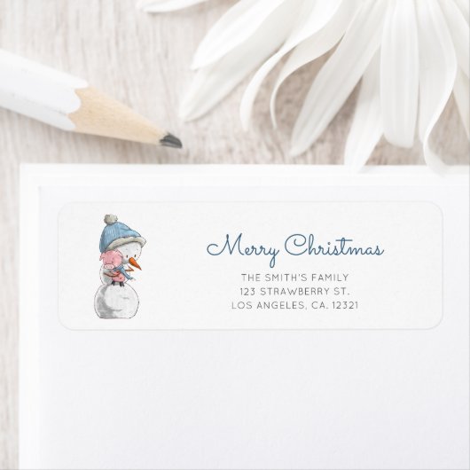 Cute Snowman Pig Return Address ラベル (インサイチュ)