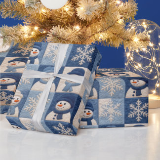 Cute Snowman Quilt Christmas Holiday ラッピングペーパー