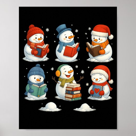 Cute Snowman Reading Books Christmas Winter Book L ポスター (正面)