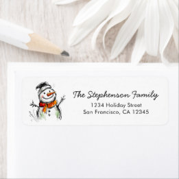 Cute Snowman Sketch Christmas Return Address ラベル