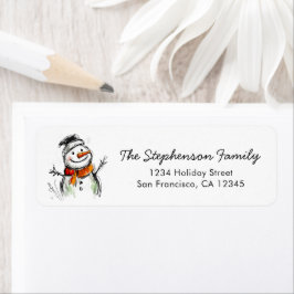 Cute Snowman Sketch Christmas Return Address ラベル