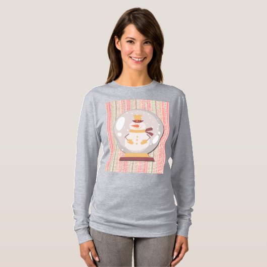 Cute Snowman Snow Globe Art on T-Shirt Tシャツ (正面フル)