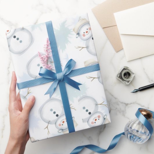 Cute Snowman & Snowflake Pattern  gift wrapping  ラッピングペーパー (ギフト)