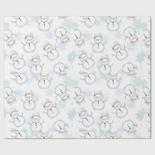 Cute Snowman & Snowflake Pattern  gift wrapping  ラッピングペーパー (フラット)