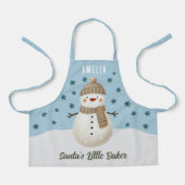Cute Snowman Snowflakes Santa's Little Baker Kid エプロン (正面)