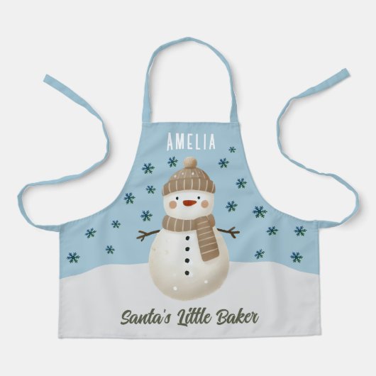 Cute Snowman Snowflakes Santa's Little Baker Kid エプロン (正面)