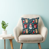 Cute Snowman & Teddy Christmas Throw Pillow クッション (椅子)