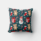 Cute Snowman & Teddy Christmas Throw Pillow クッション (正面)