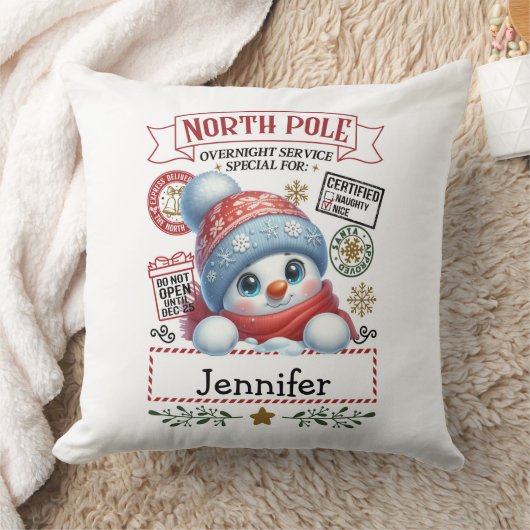 Cute Snowman Throw Pillow クッション (ブランケット)
