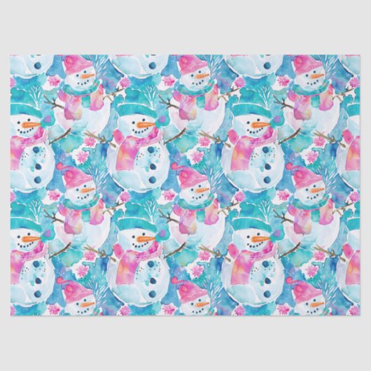 Cute snowman turquoise watercolor pattern 薄葉紙 (正面)