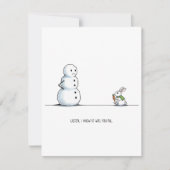 Cute Snowman vs Bunny Funny Christmas Card シーズンカード (正面)